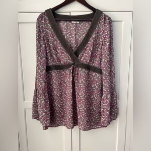 Esprit V2K V-neck top / tunica women size 12 purple boho
